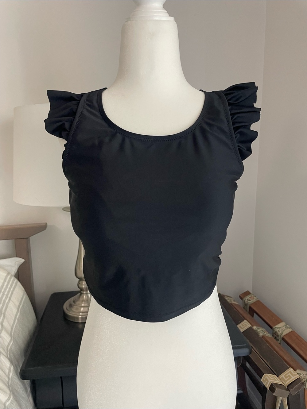Latched Mama Black Ruffle Racerback Nursing Bikini Crop Top